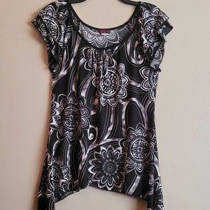 AGENDA womens black and white floral blouse